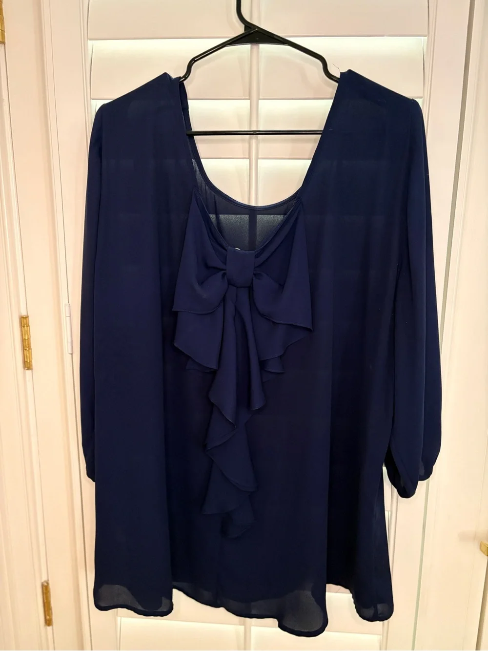 Women's Navy Sheer Long-Sleeve Blouse 1XL - Picture 7 of 7